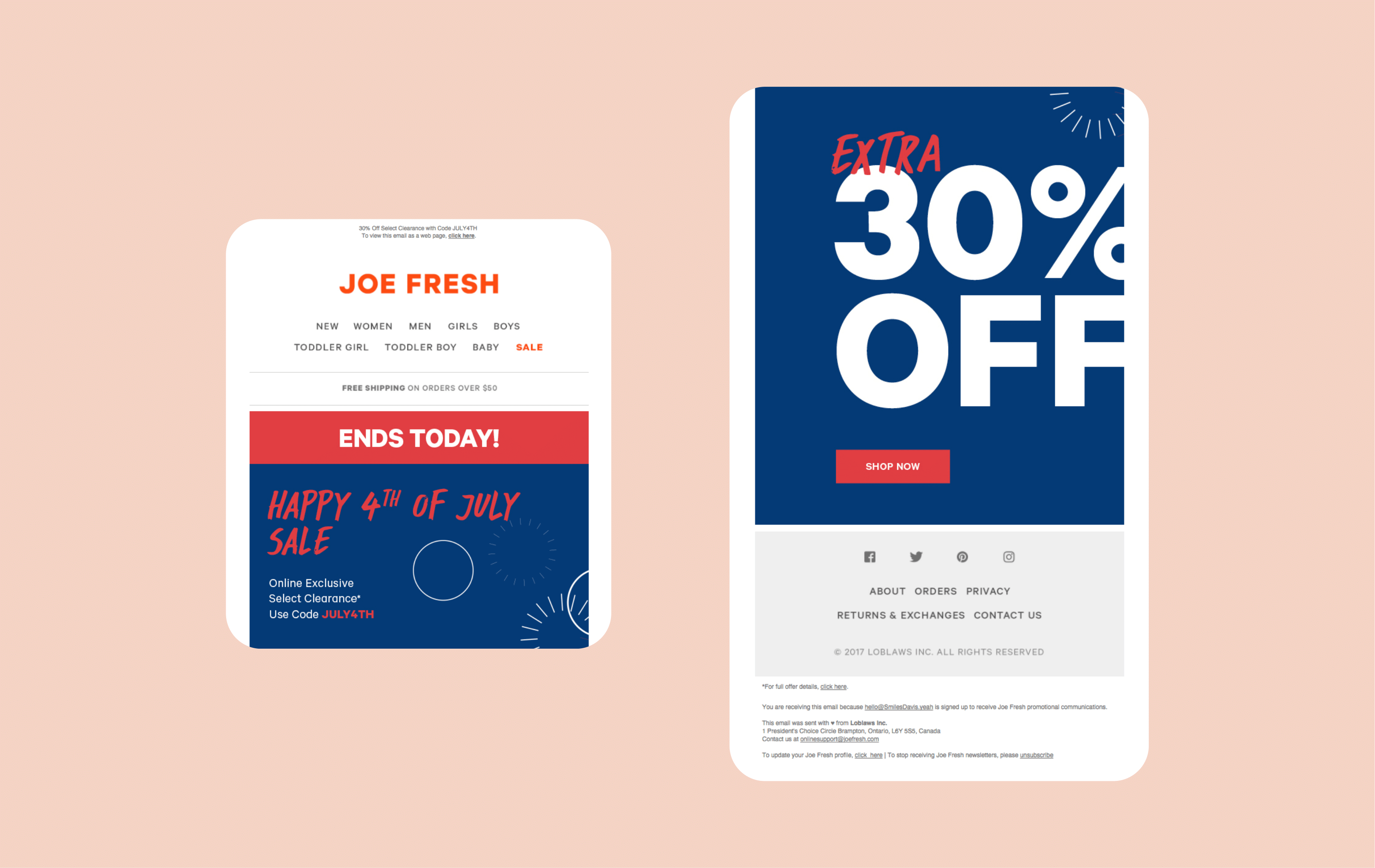 4th of July email marketing campaigns - Joe Fresh