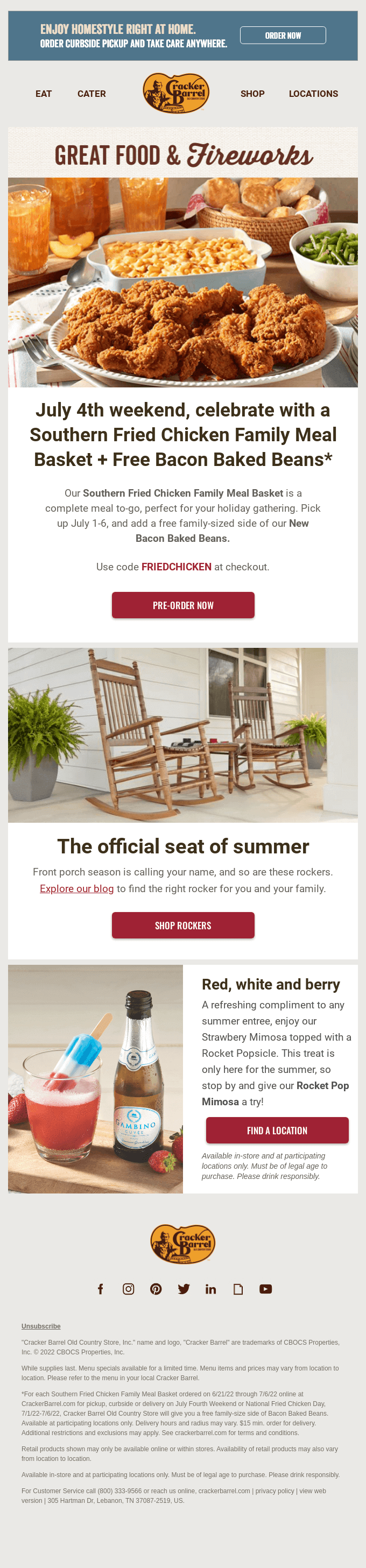 Cracker Barrel 4th of July Email Marketing