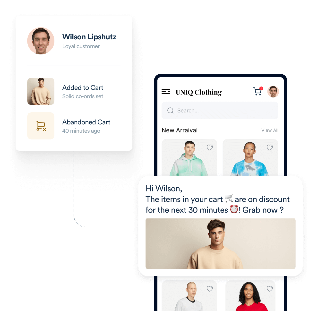 Push notification platform for ecommerce abandoned cart recovery with personalized reminders, product details, and exclusive offers.