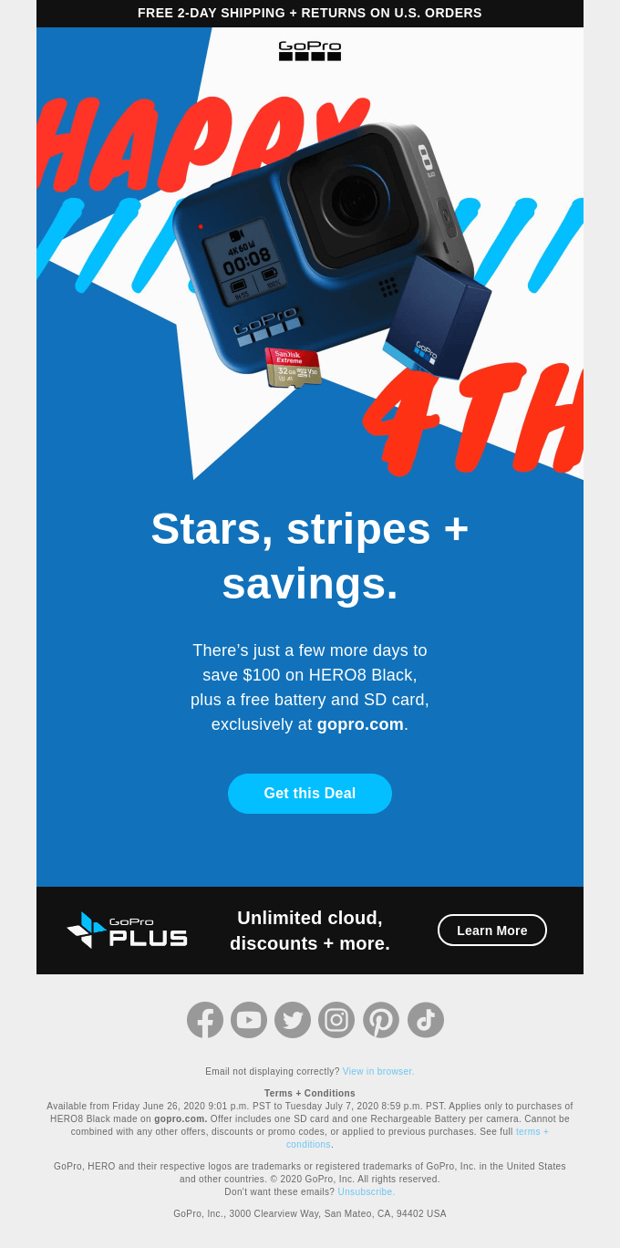 GoPro 4th of July Email Marketing
