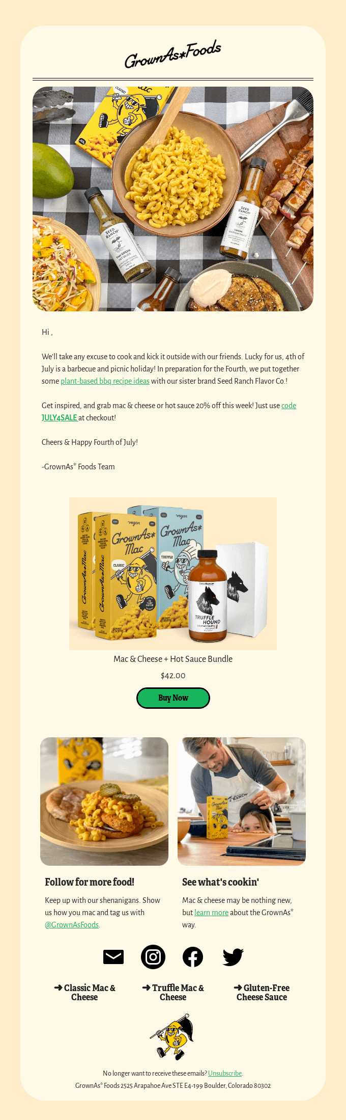 GrownAs Foods 4th of July Email Marketing