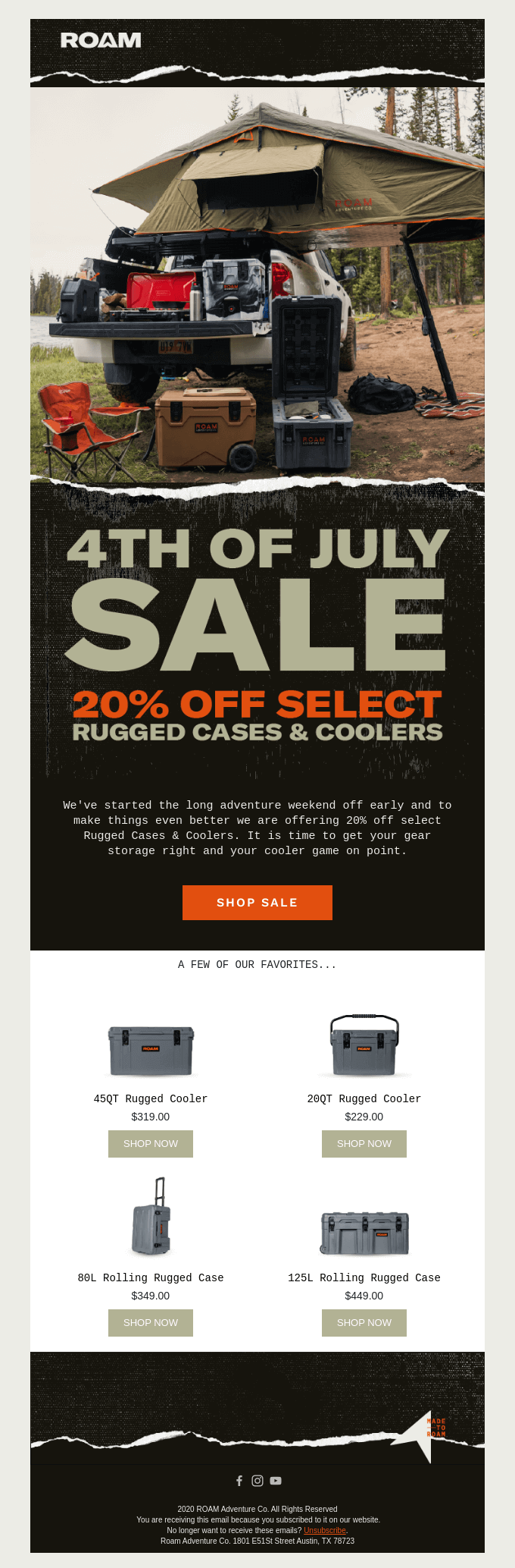 Roam Adventure 4th of July Email Marketing