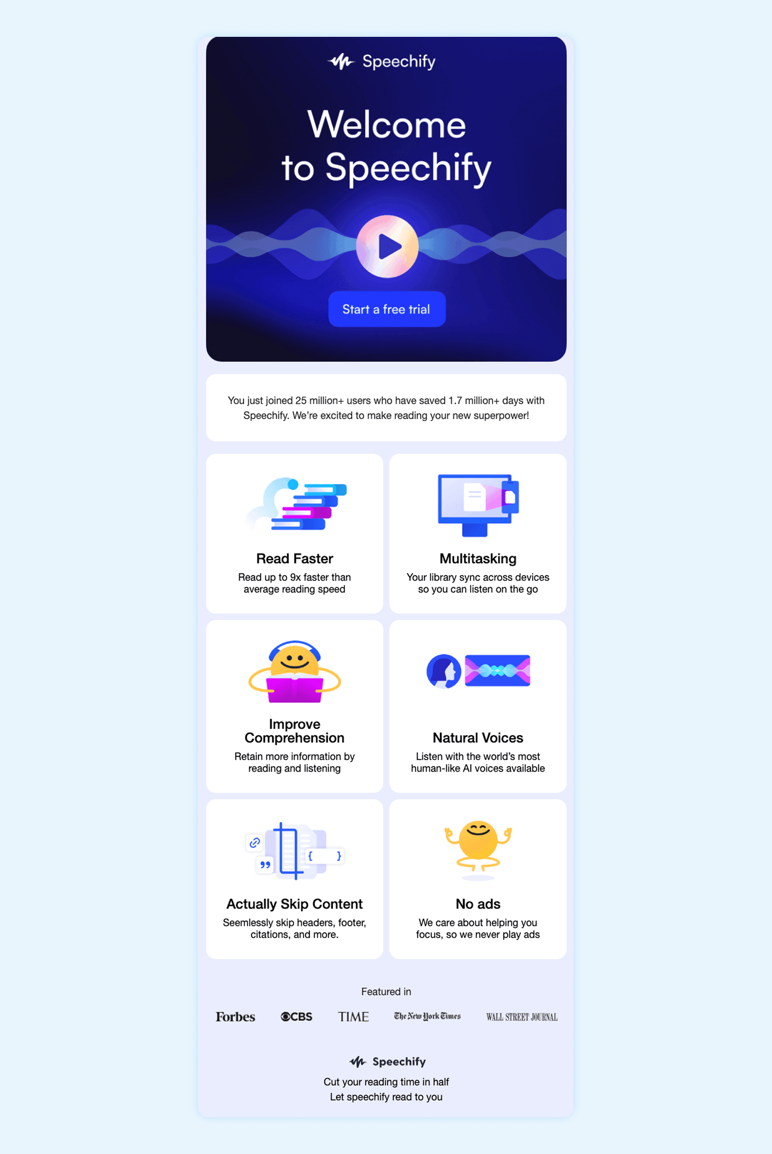 Speechify Welcome Mobile Friendly Email Example