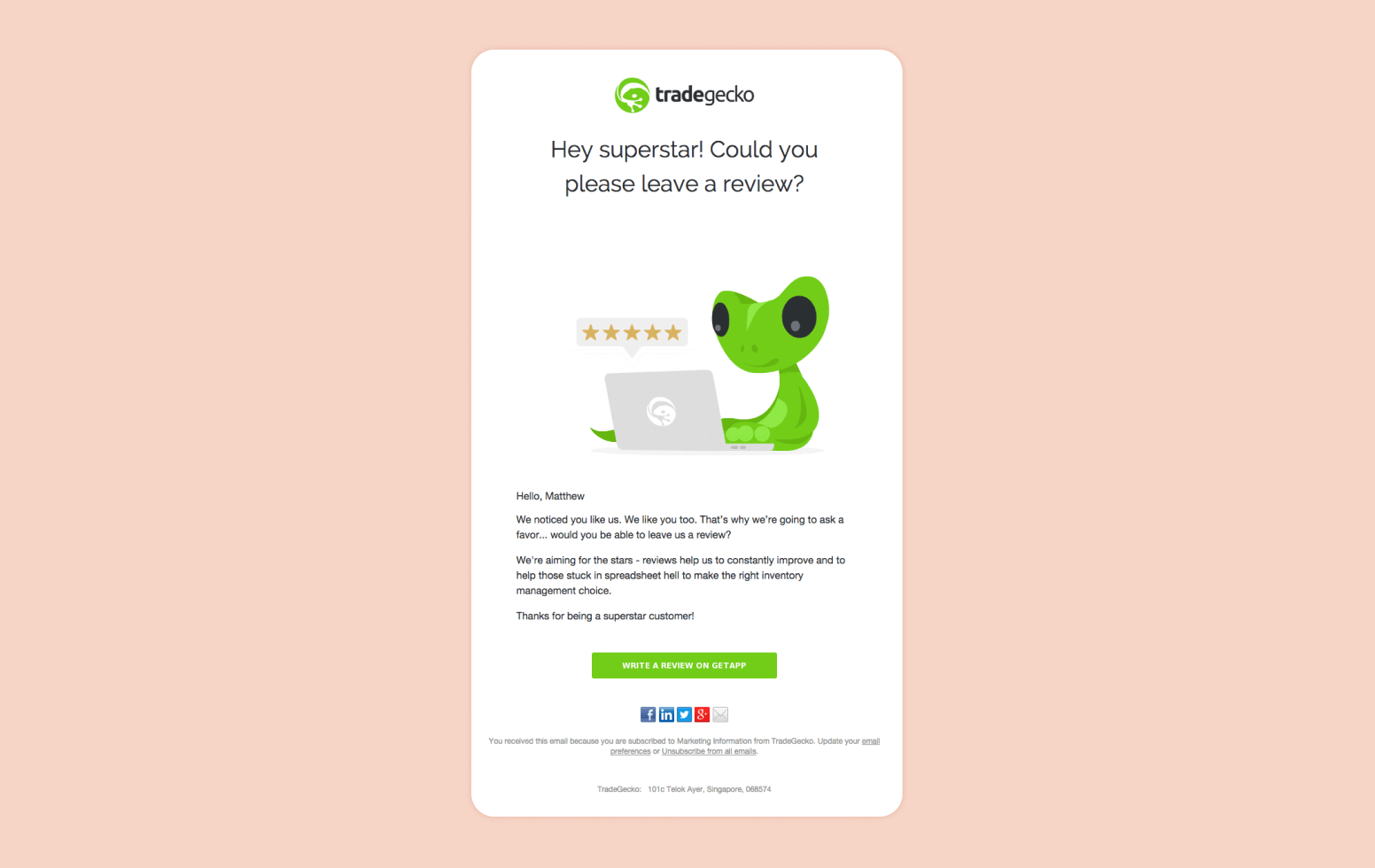 Tradegecko Review Request Email Retention Strategy