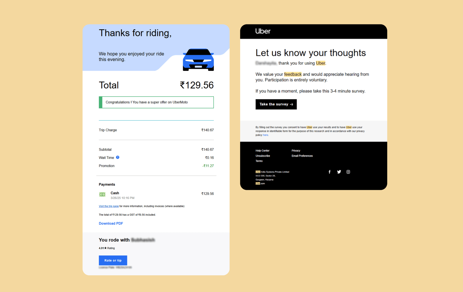 Uber Feedback and Survey Email Retention Strategy