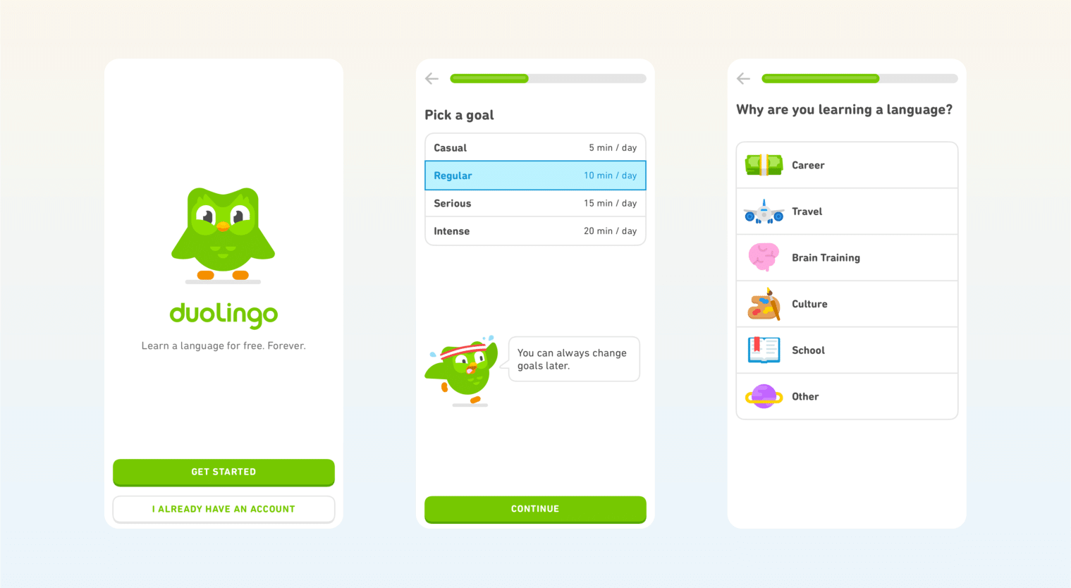app onboarding - Duolingo