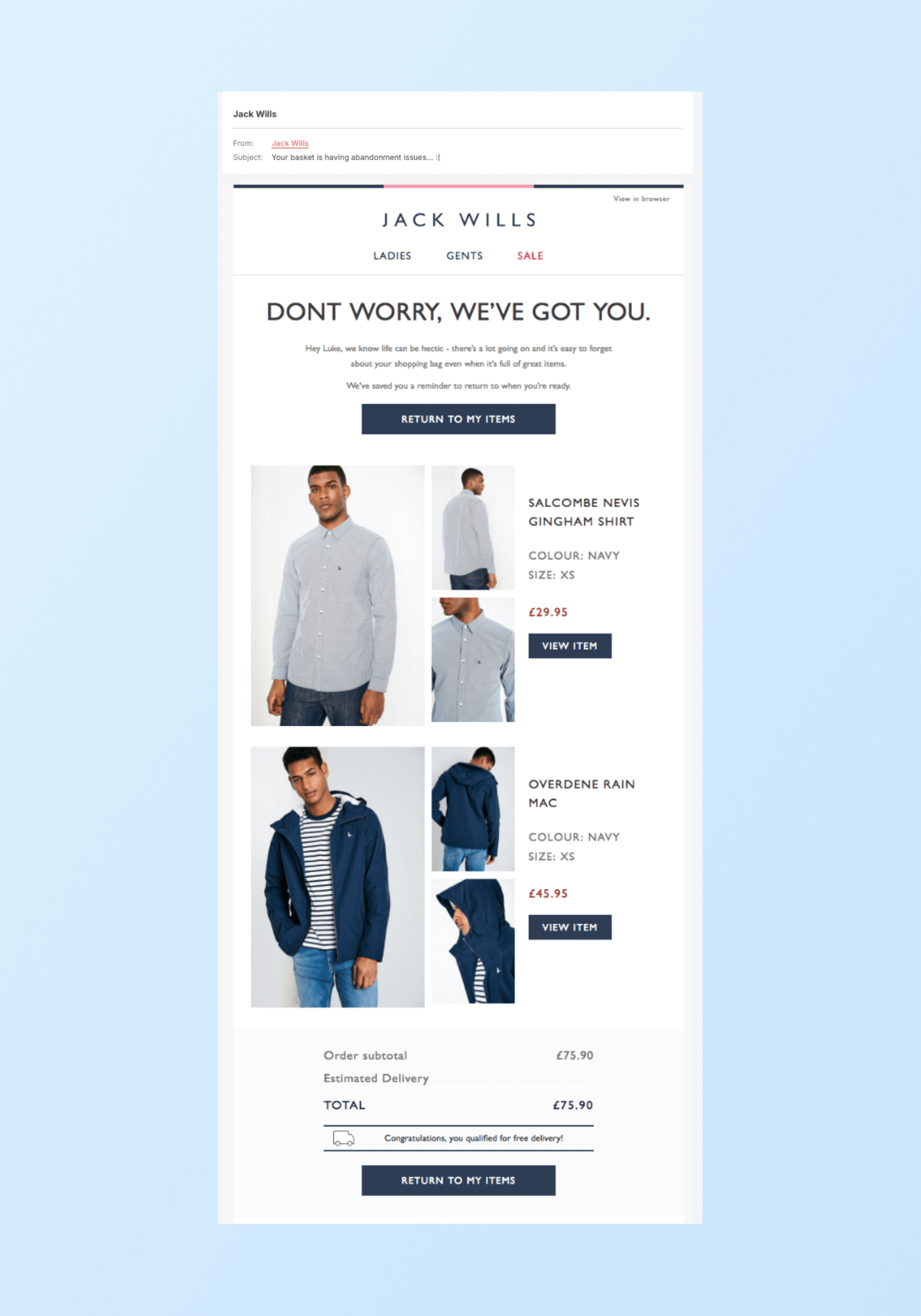 Jack Wills Abandoned Cart Email Subject Lines