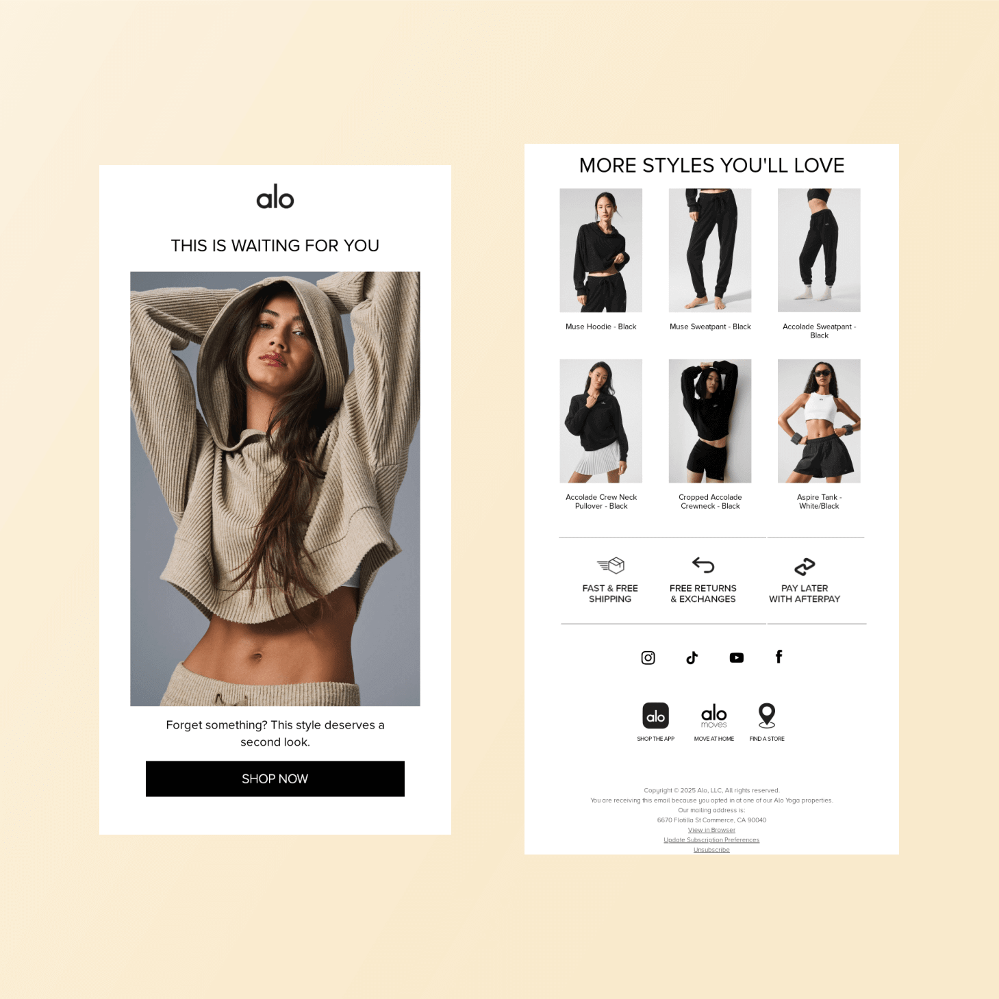 Alo abandoned cart email examples