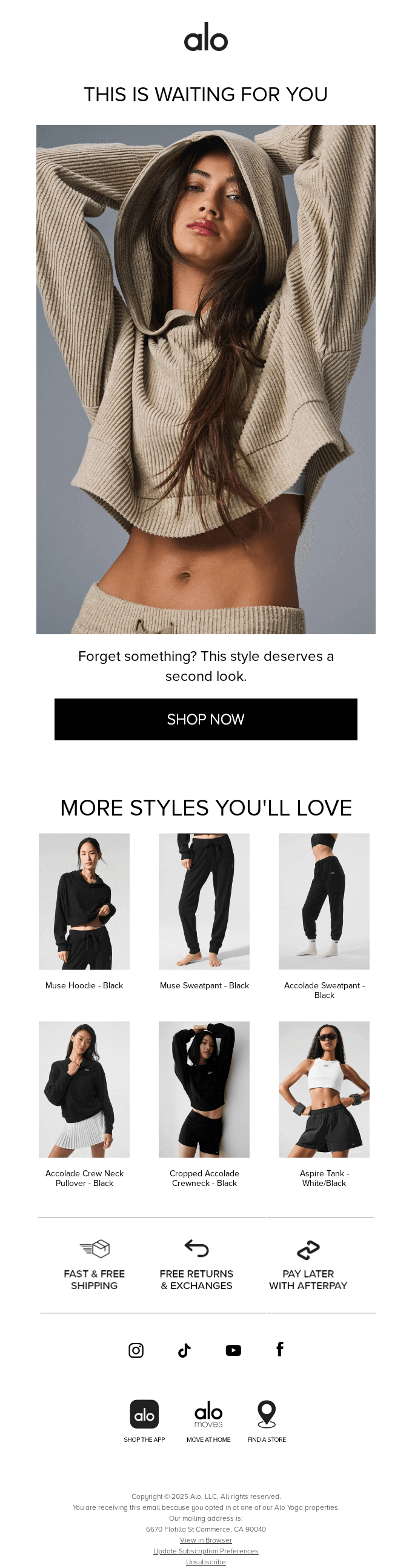 Alo Abandoned Cart Email Example