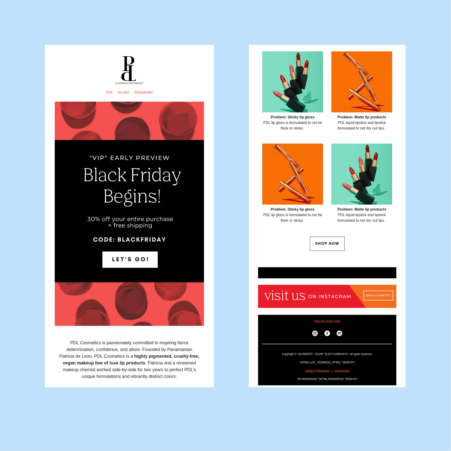 Black Friday email marketing - PDL cosmetics
