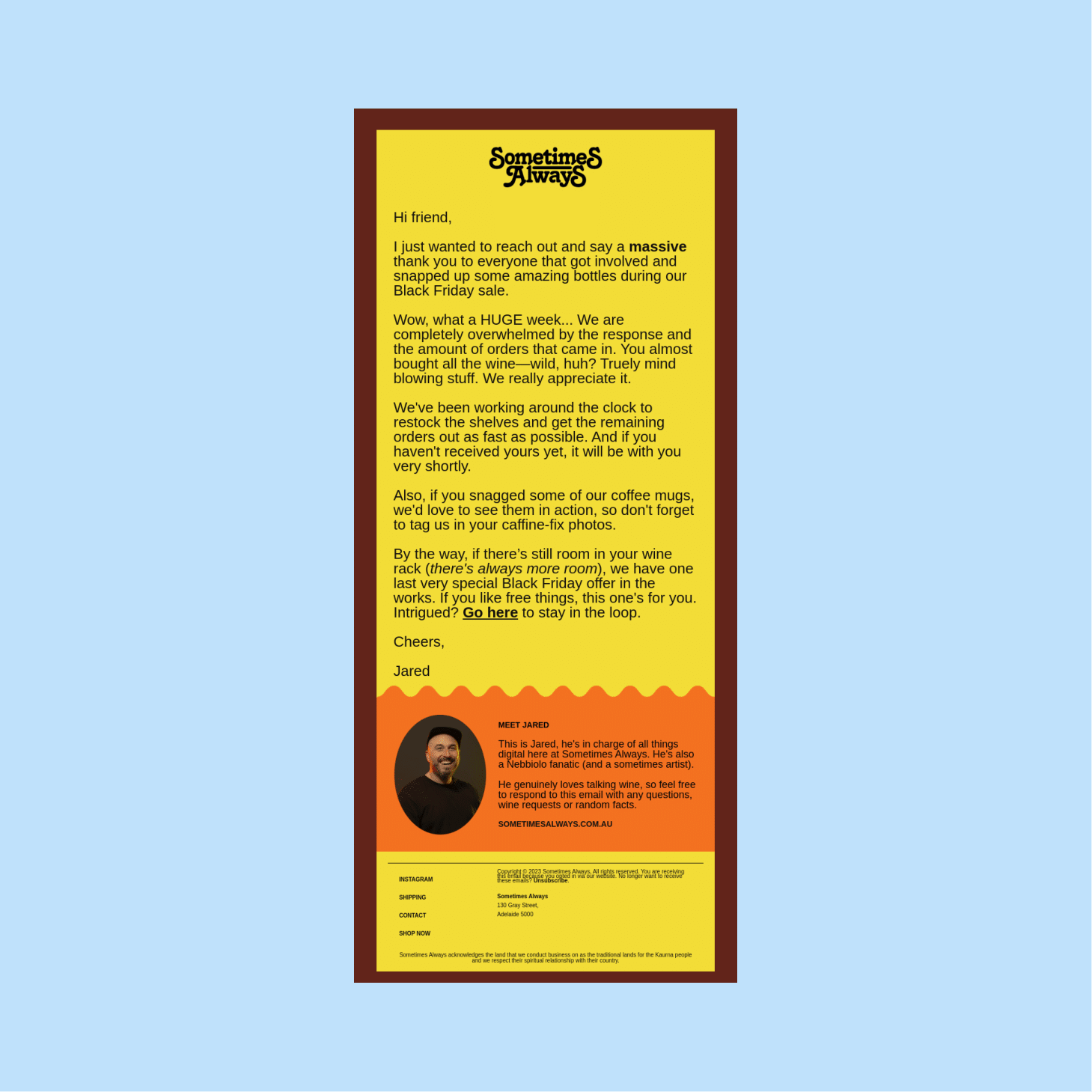 Black Friday email marketing - Sometimes Always