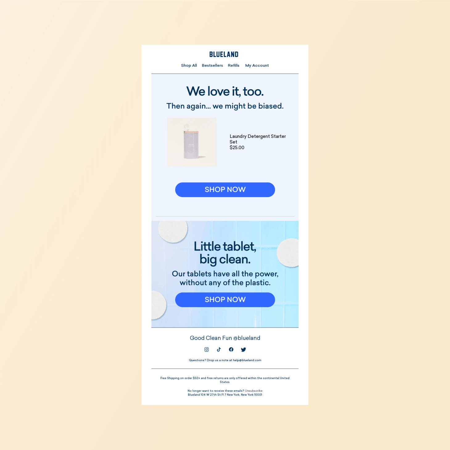 Blueland abandoned cart email examples