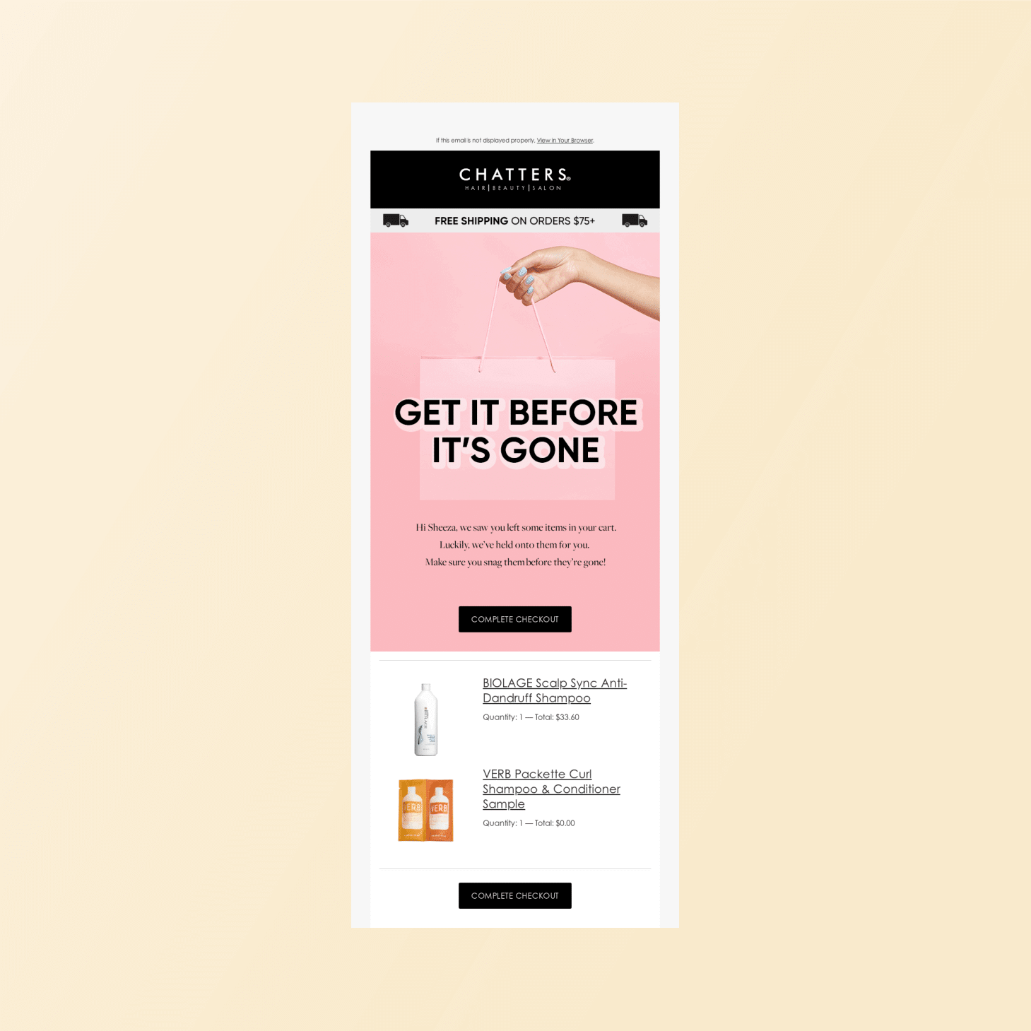 Chatters abandoned cart email examples