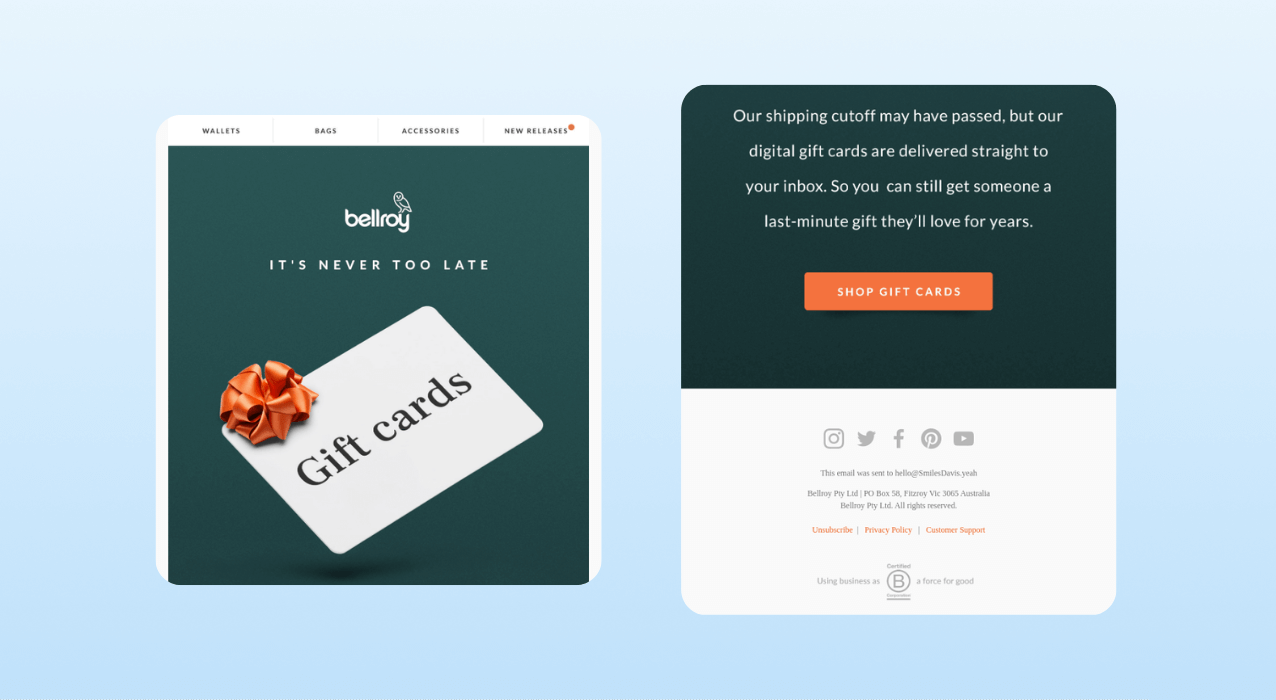 Christmas Email Marketing Ideas_ Bellroy Last-Minute Digital Gifting Campaign