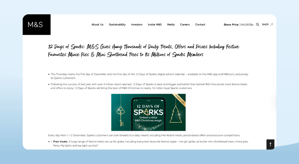 Christmas Promotion idea - 12 days of sparks M&S Christmas campaign