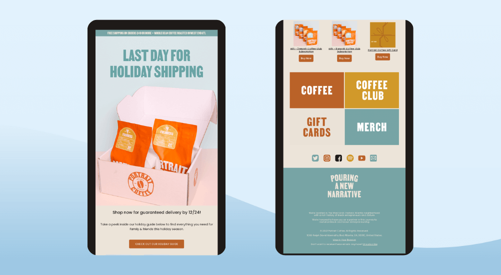Christmas Promotion idea - Portrait Coffee Holiday Shipping Deadline Email