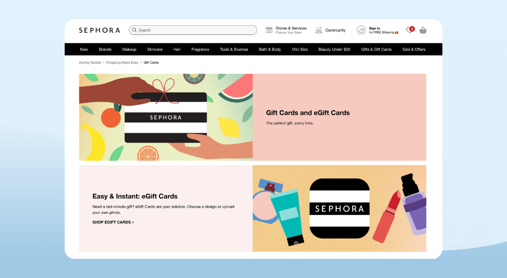 Christmas Promotion idea - Sephora offers digital gift cards