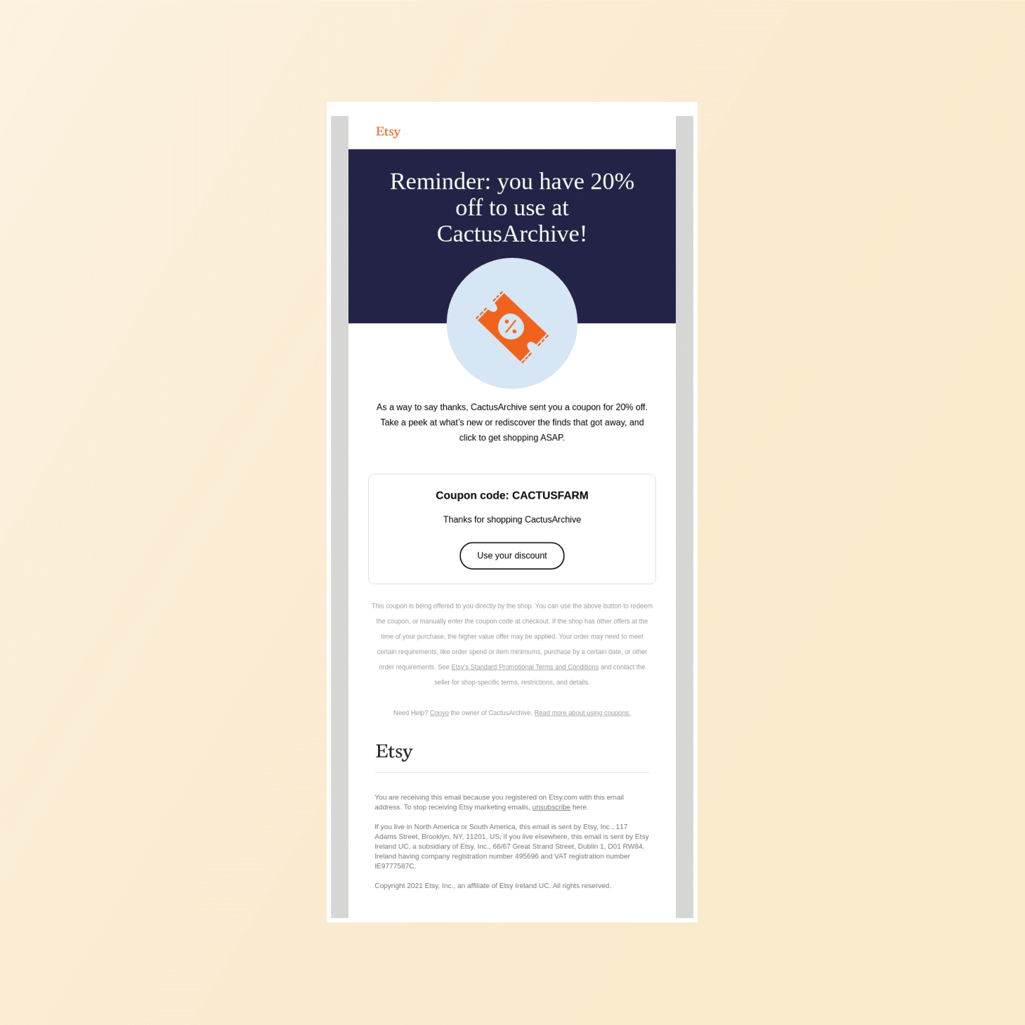 Etsy abandoned cart email examples