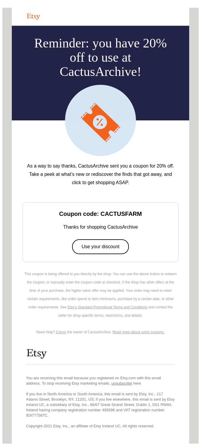 Etsy Abandoned Cart Email Example