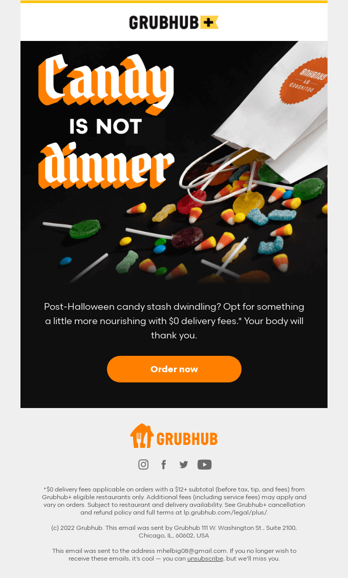 GrubHub - Free shipping halloween email marketing