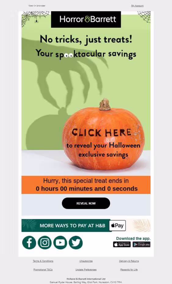 H&B - Trick or Treat Mystery halloween email marketing