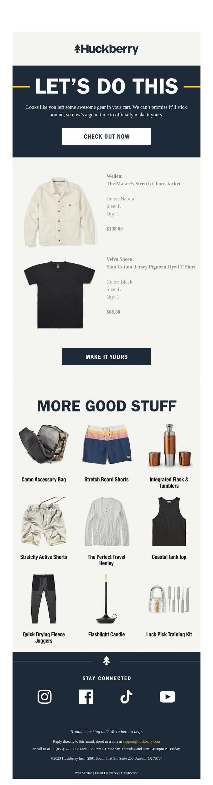 Huckberry Abandoned Cart Email Example
