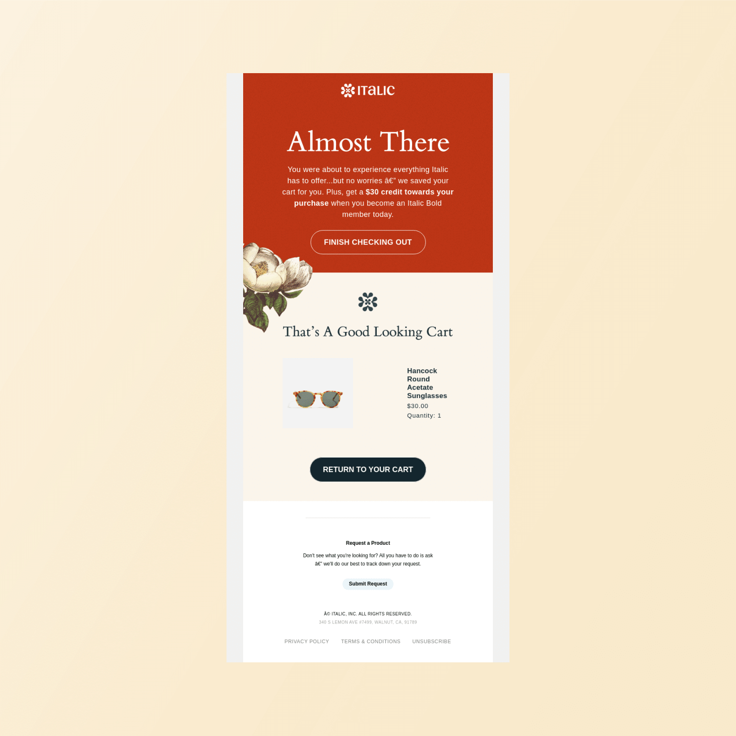Italic abandoned cart email examples
