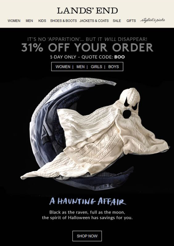 Land's End - Costume-Inspired Product halloween email marketing