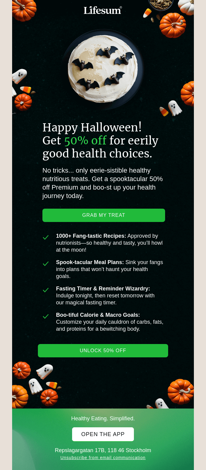 Lifesum - Big Sale halloween email marketing