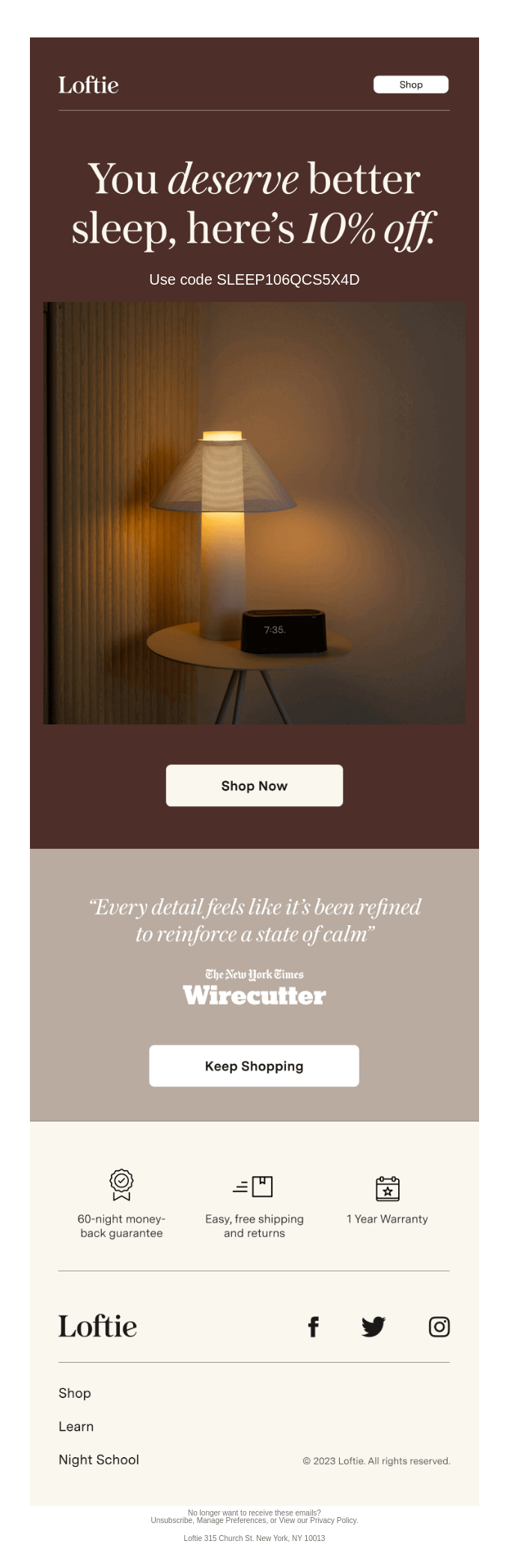 Loftie Abandoned Cart Email Example