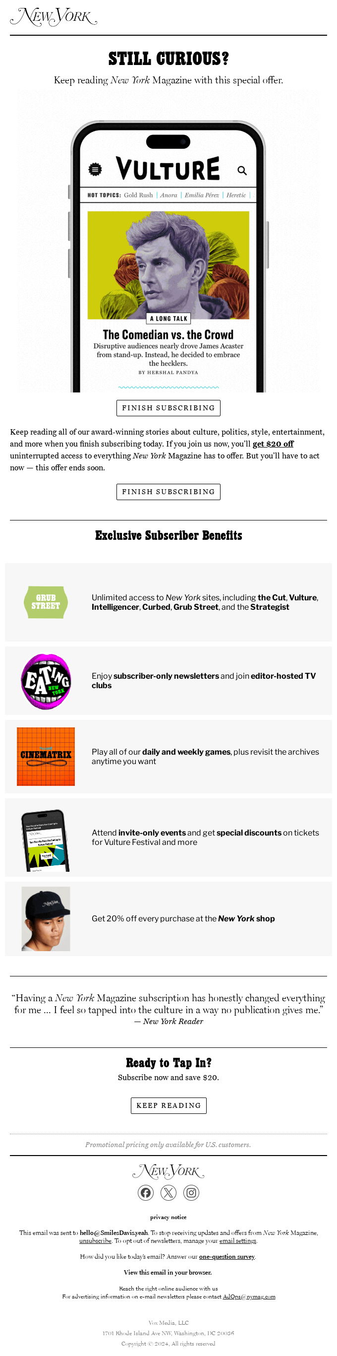 New York Magazine Abandoned Cart Email Example