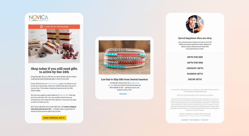 Novica Email Creating Fomo With Shipping Urgency, Christmas Marketing Campaign