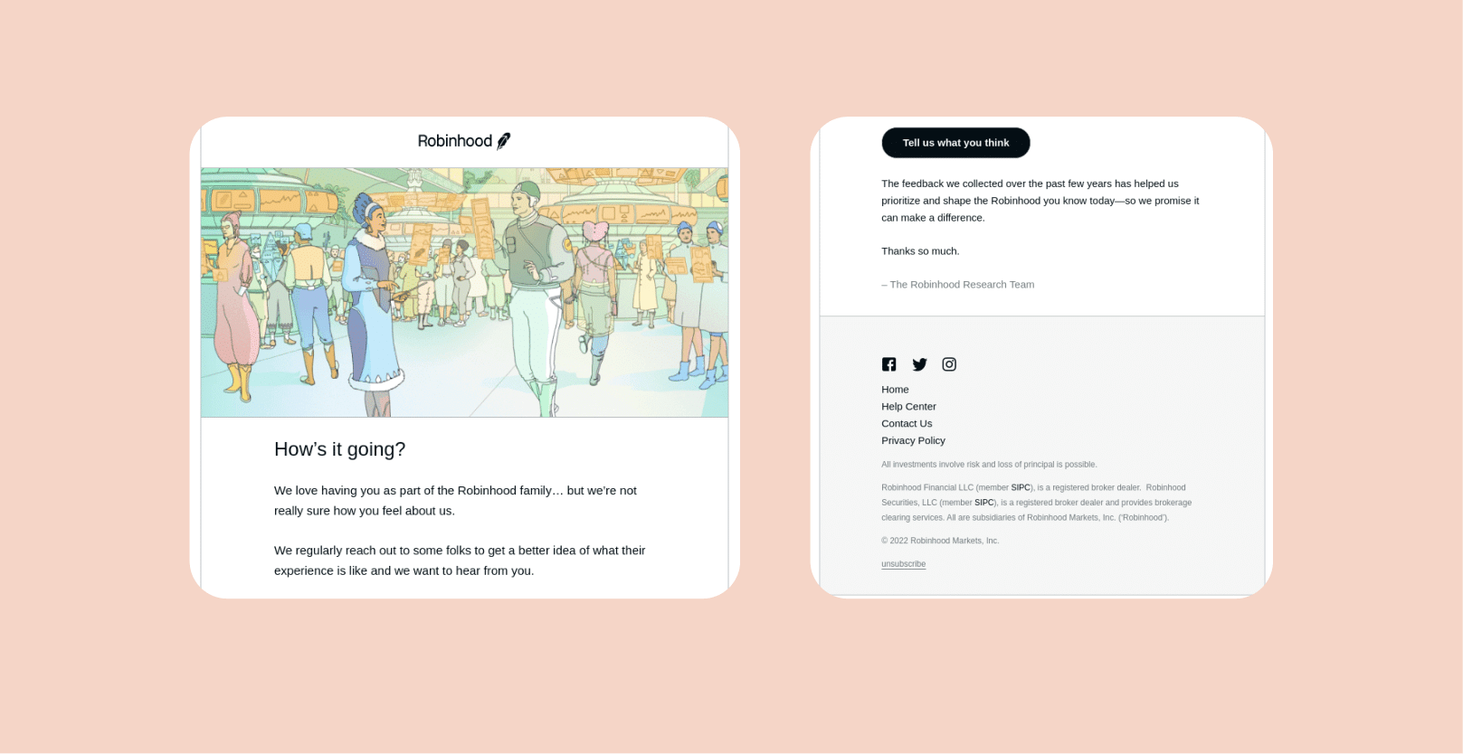 Robinhood Feedback Email Marketing for Financial Services