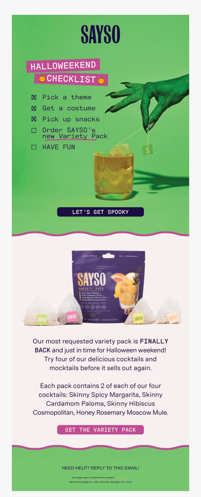 Sayso - checklist promo halloween email marketing