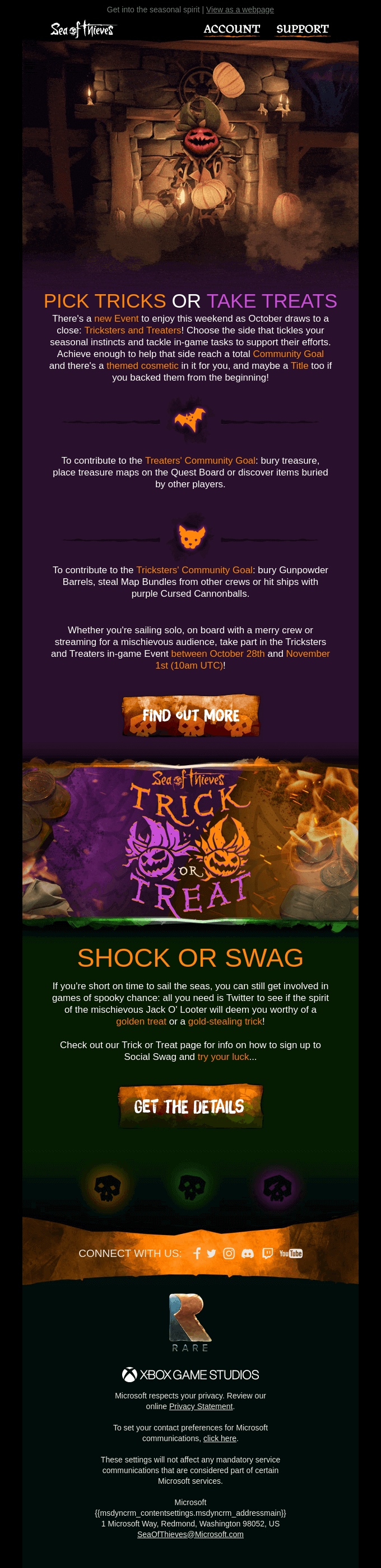 Sea of thieves - gamified email halloween email marketing