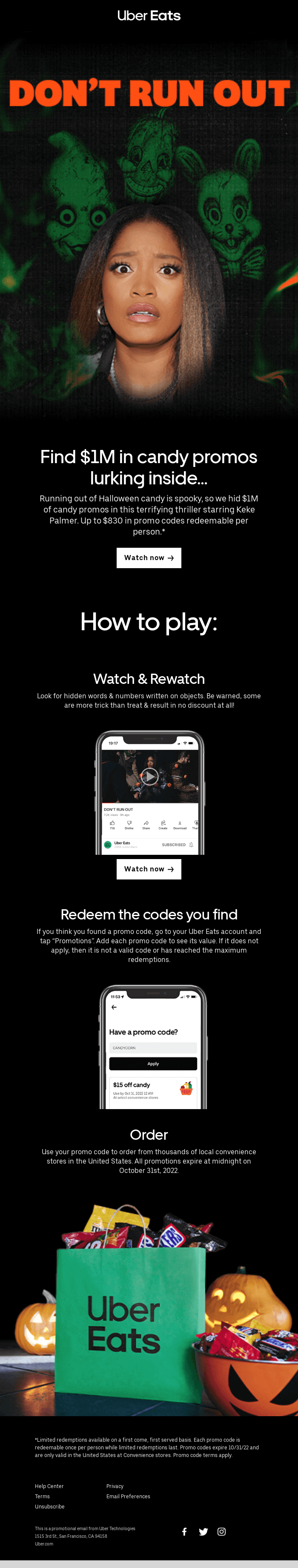 Uber Eats - interactive email halloween email marketing