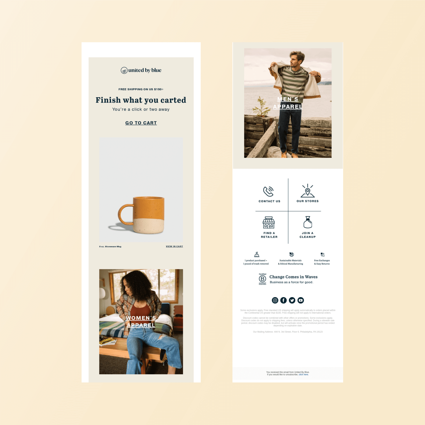 United by Blue abandoned cart email examples