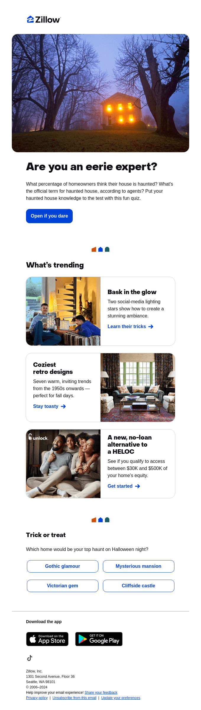 Zillow - Halloween Quiz halloween email marketing
