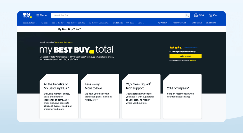 Subscription and Membership Loyalty Program Examples by Best Buy: My Best Buy Total