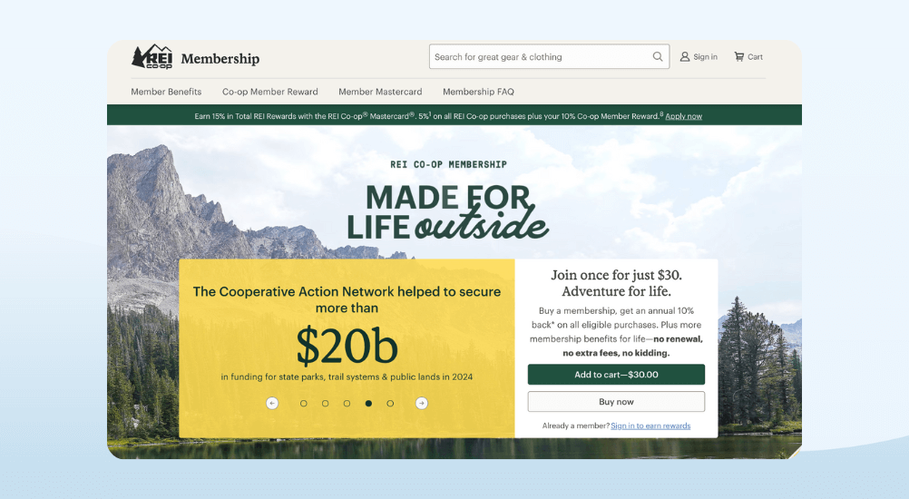 Subscription and Membership Loyalty Program Examples by REI: Co-op Membership