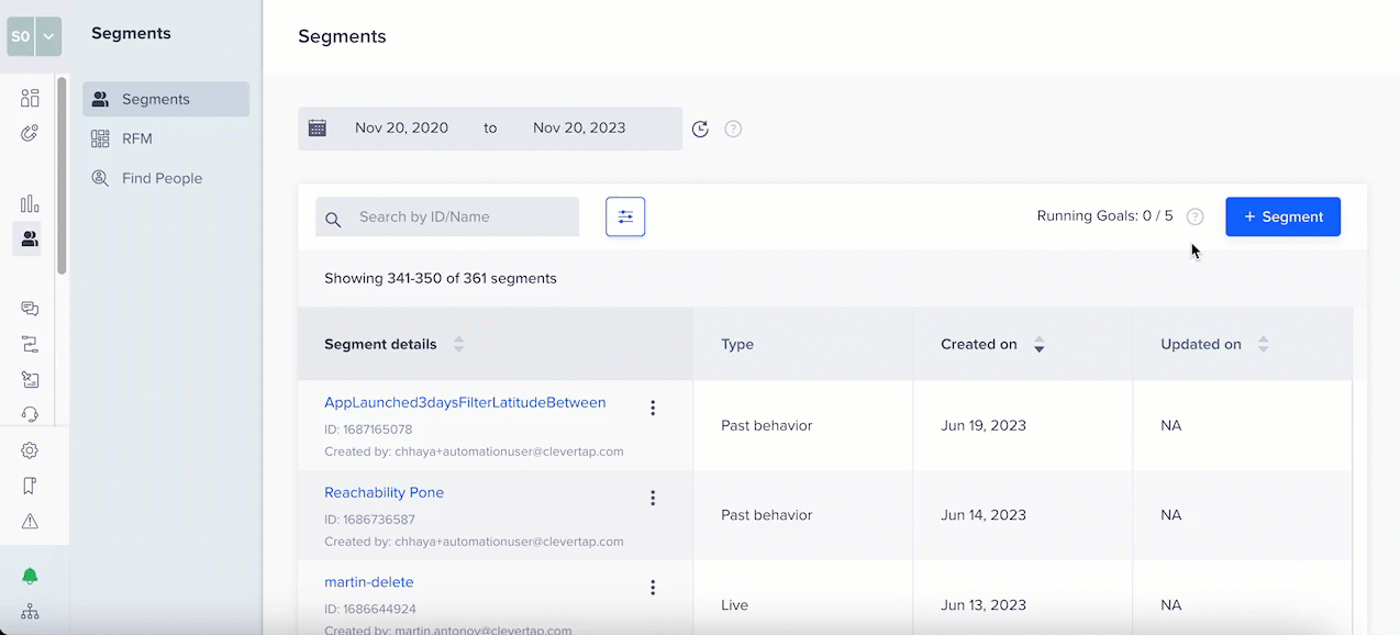 NextGen SB Create Live User Segment