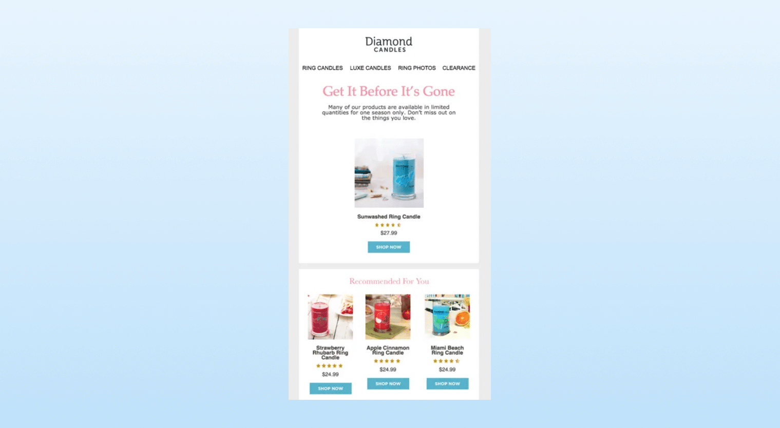 Abandoned cart email templates - diamond candles