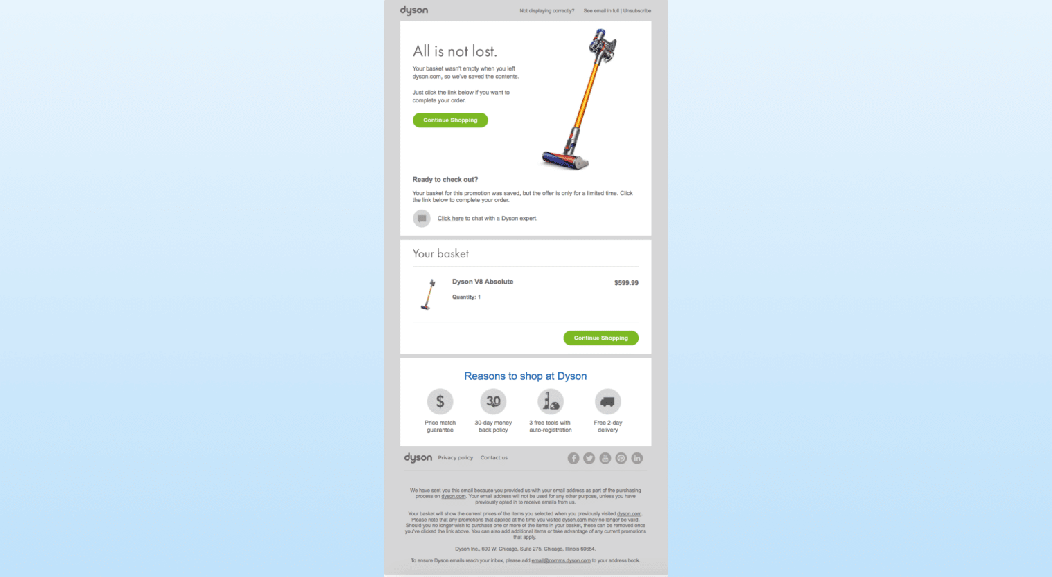 Abandoned cart email templates - dyson