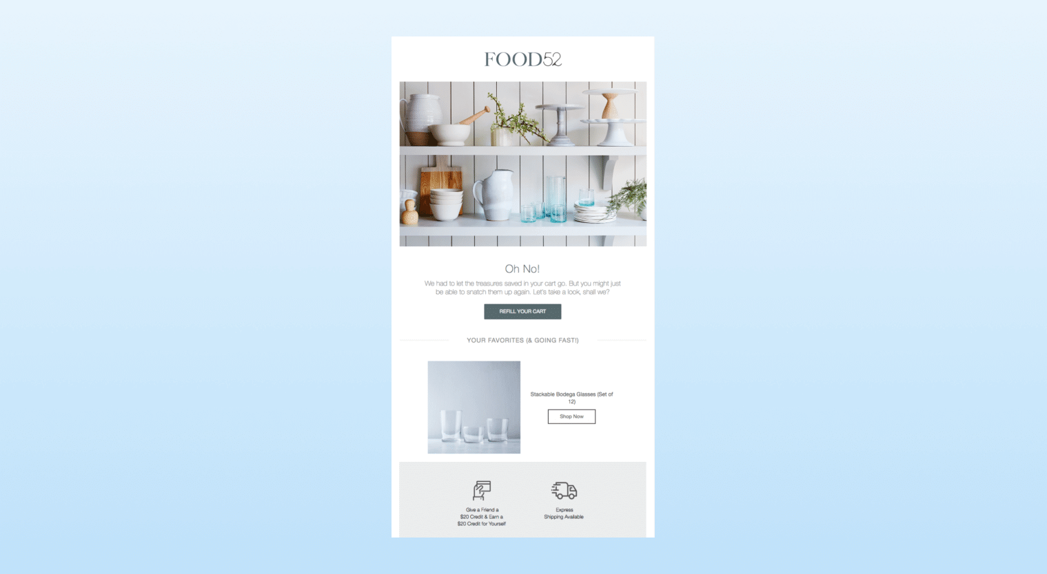 Abandoned cart email templates - food 52