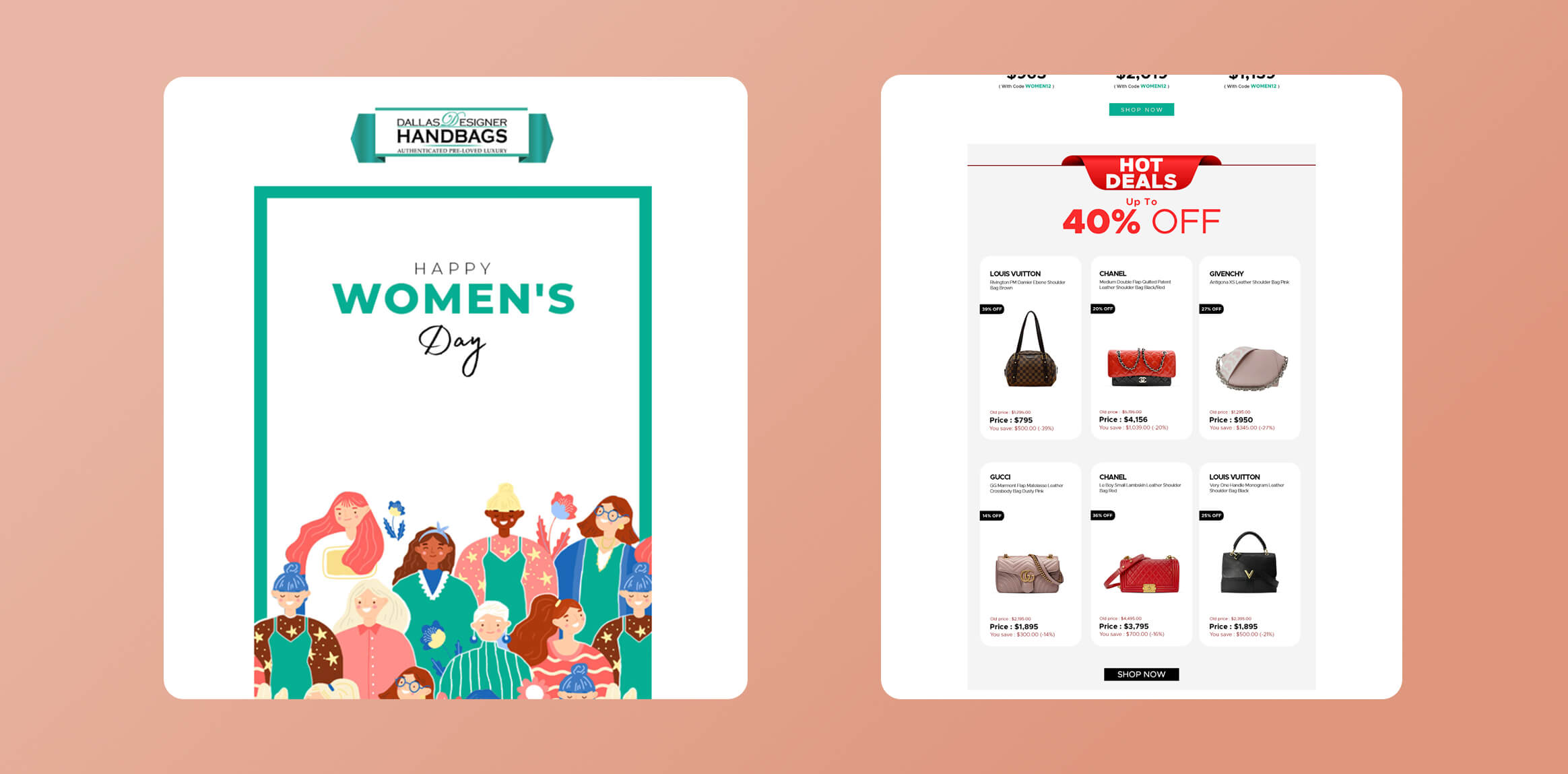 Dallas Designer Handbags email newsletter as example of Women_s Day marketing strategy