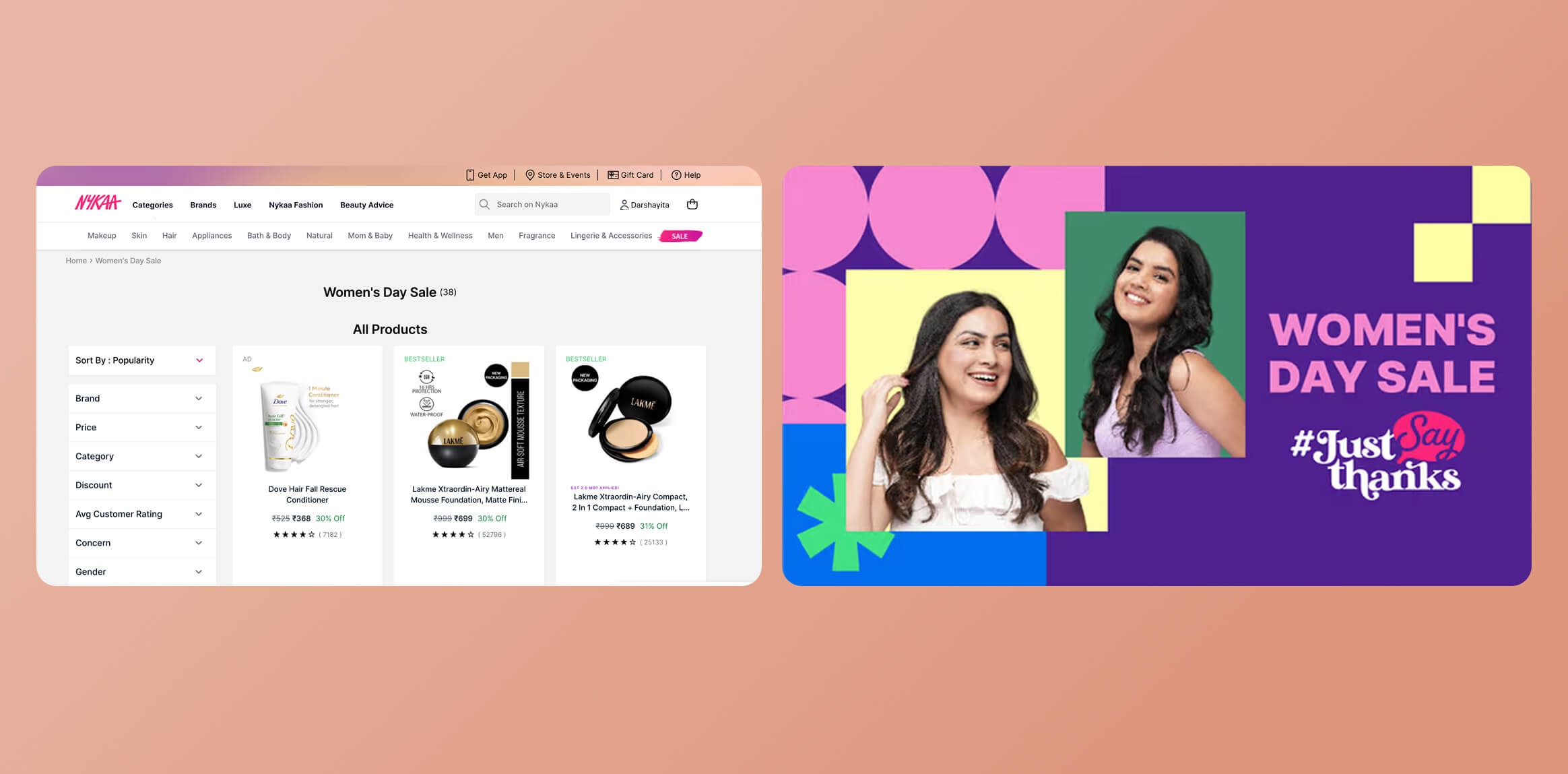 Nykaa Website Example of Women’s Day marketing campaigns