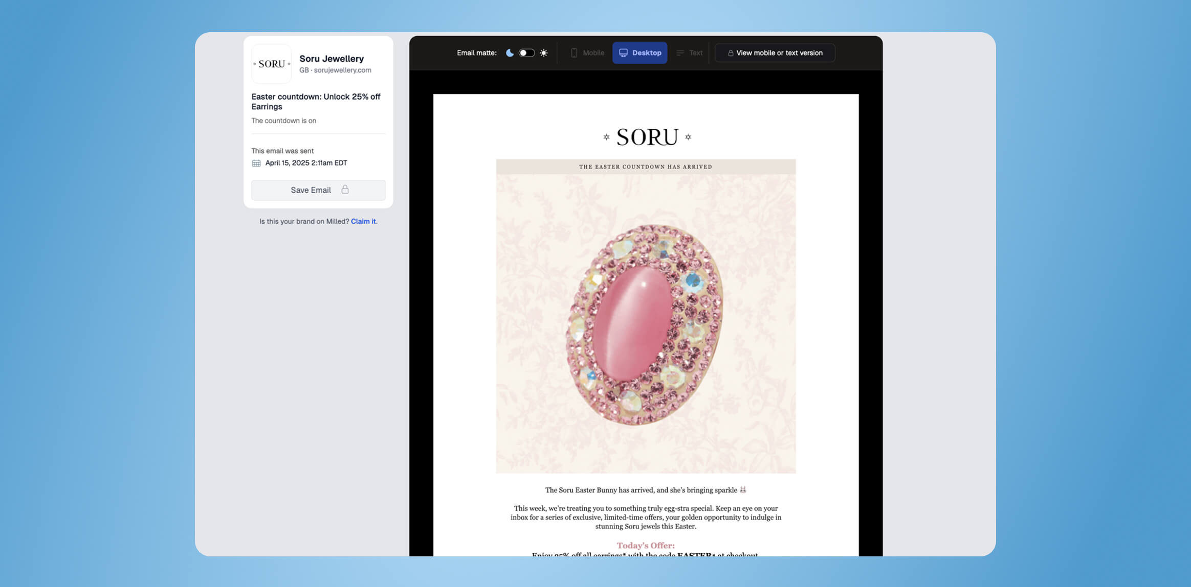 Sorù Jewellery Easter email marketing promotion campaign