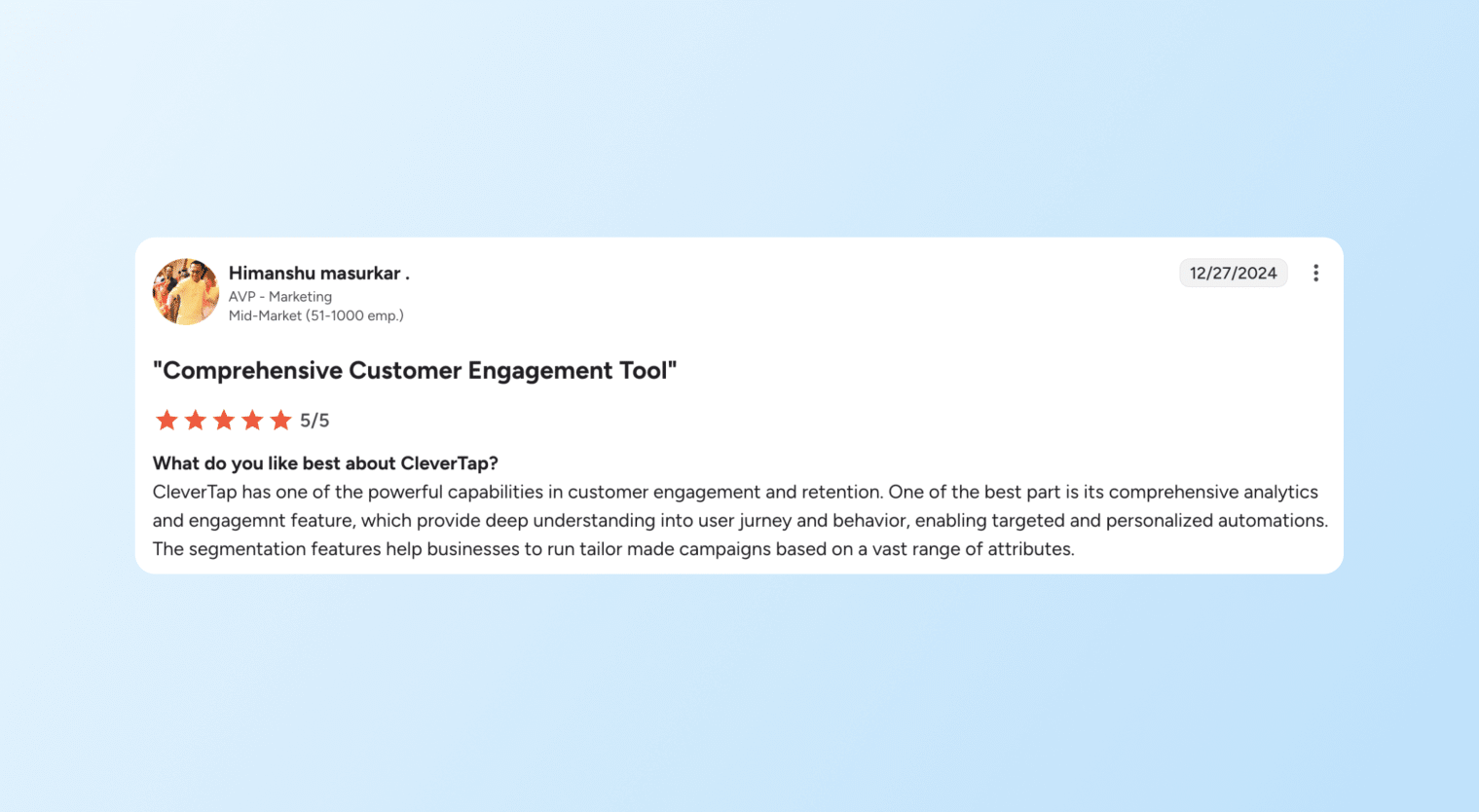 braze vs. insider - clevertap customer review