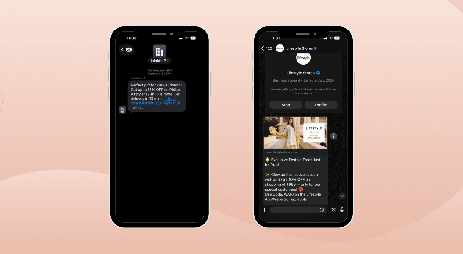 holiday marketing examples - SMS and WhatsApp
