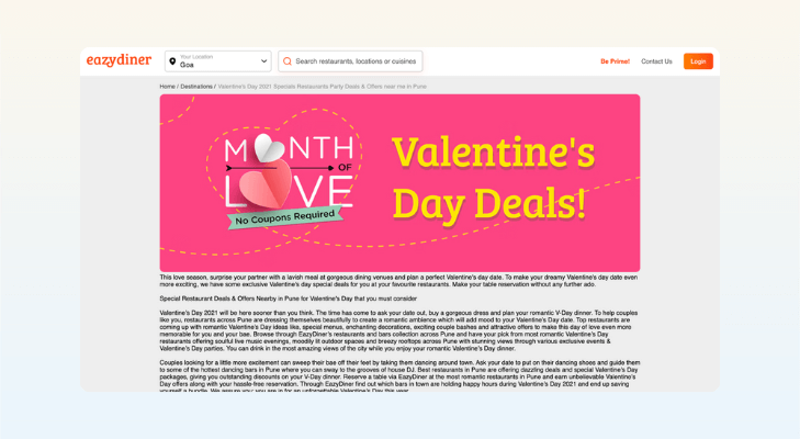 Dedicated Valentine’s Landing Page, Valentine’s Day Marketing and Promotion Ideas